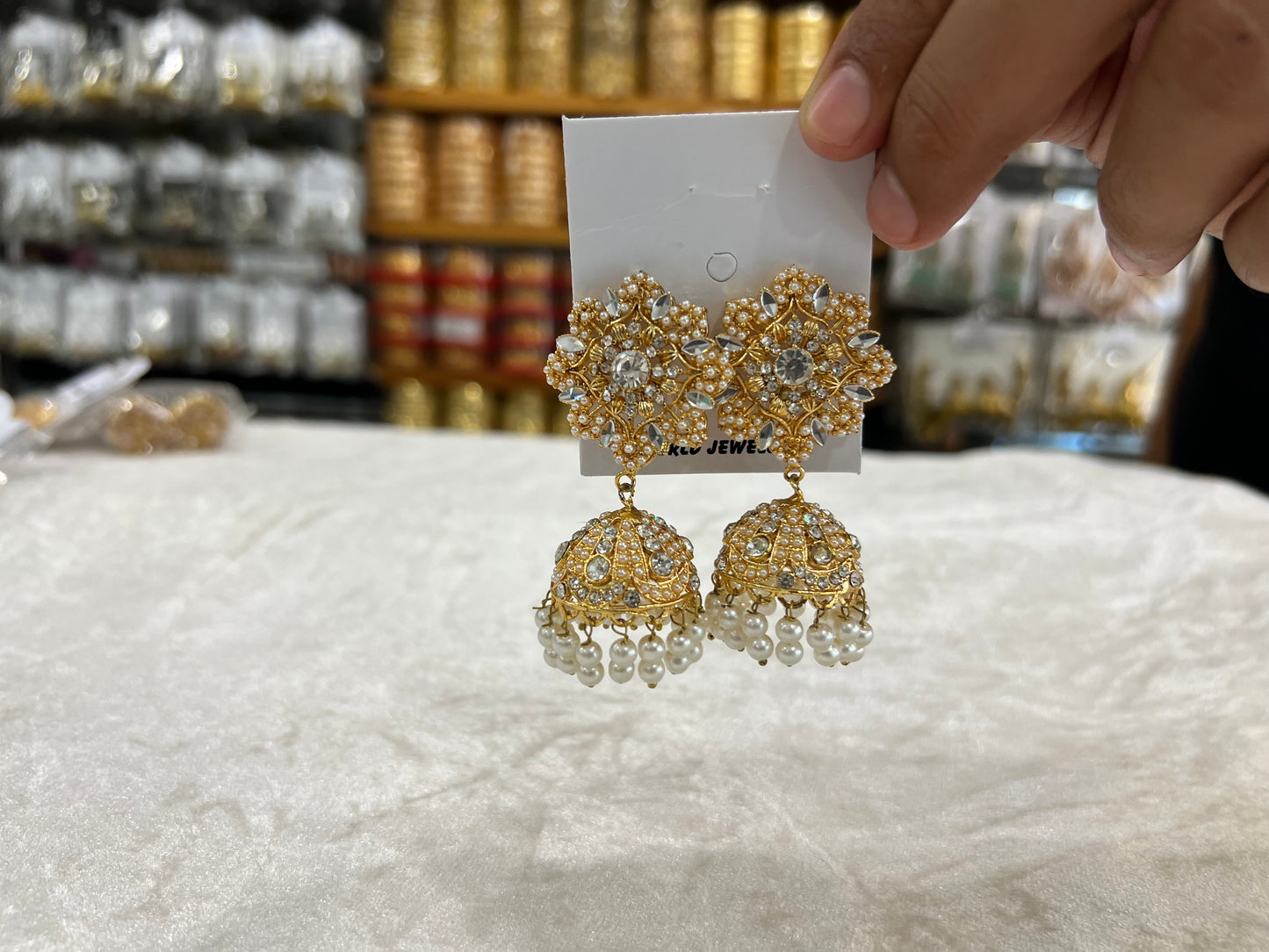 Traditional Gold-Plated Jhumka Earrings with Stones