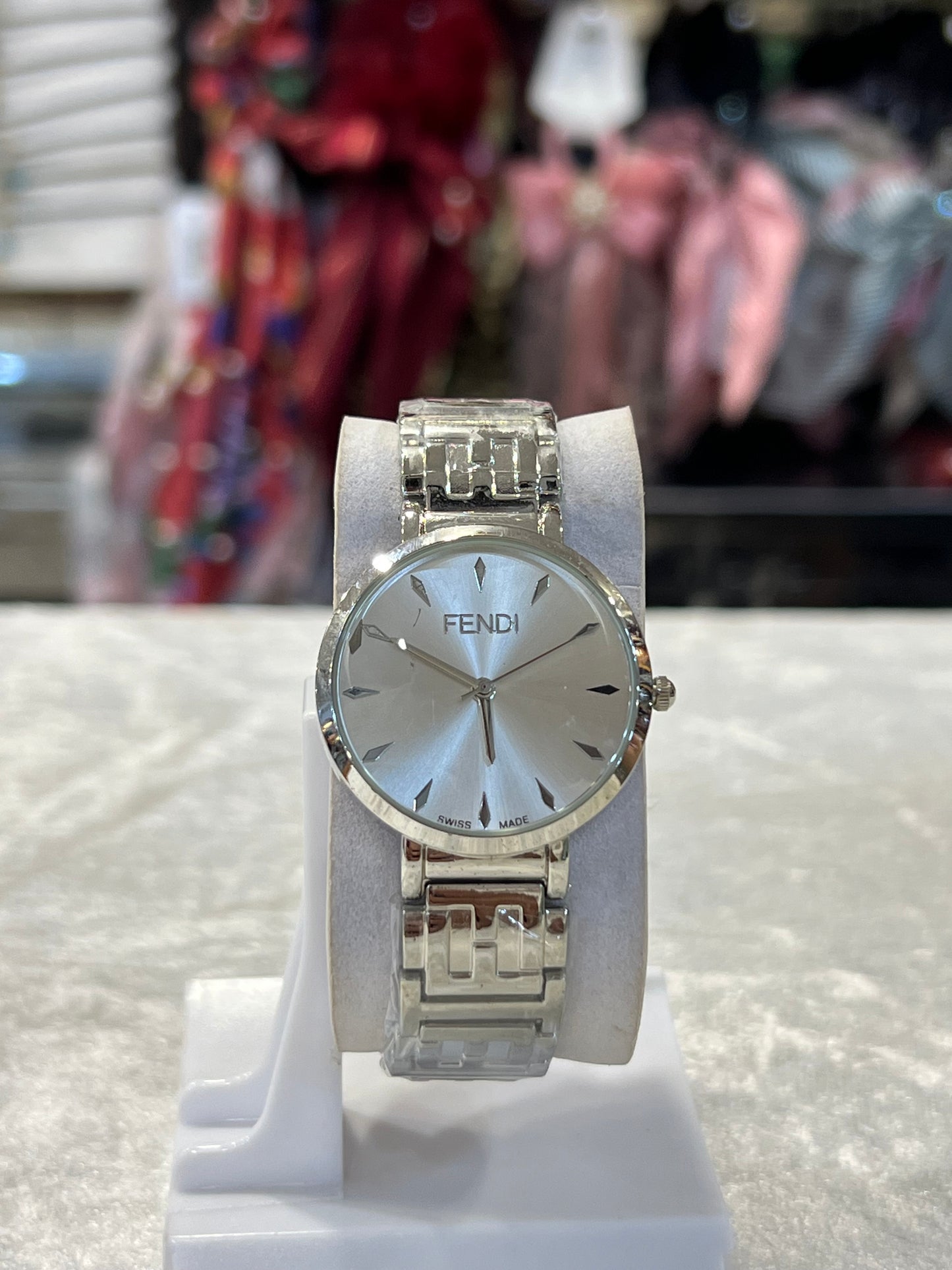 Fendi Silver Watch with Metal Band