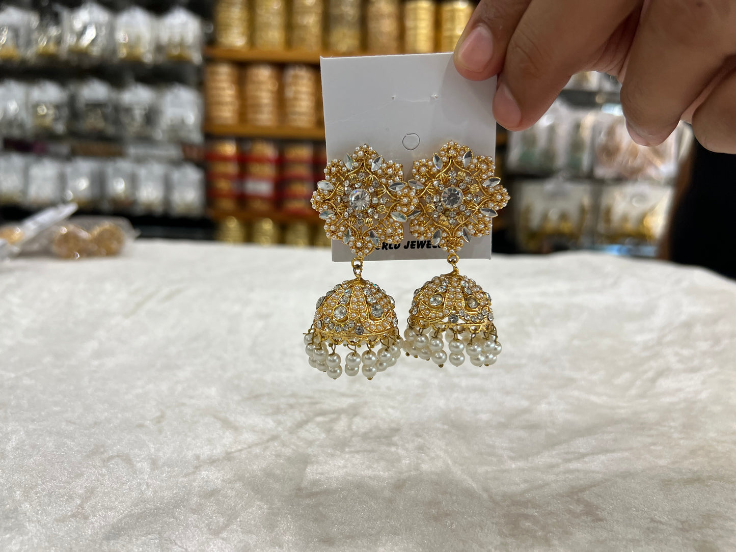 Traditional Gold-Plated Jhumka Earrings with Stones
