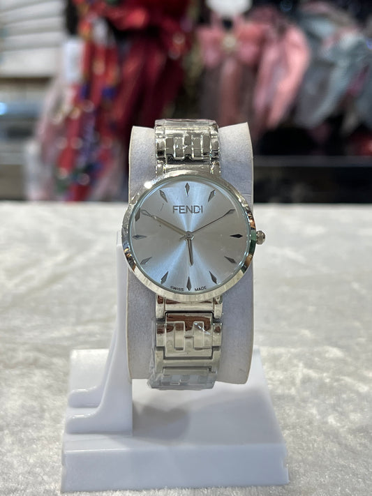 Fendi Silver Watch with Metal Band